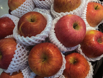 High angle view of apples on table