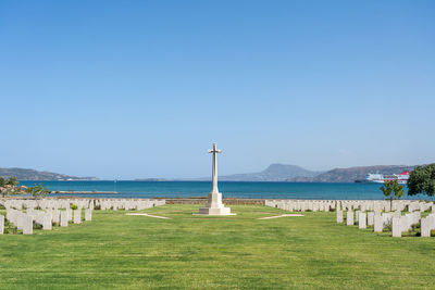 Scenic view of beach against clear sky