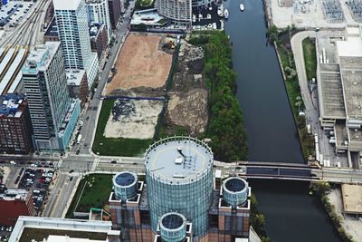 High angle view of modern buildings