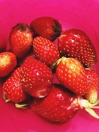 High angle view of strawberries on table