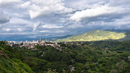 High angle view of townscape against sky