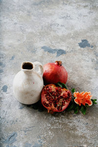 High angle view of fruits in container