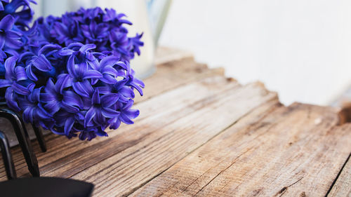 High angle view of purple flower on table