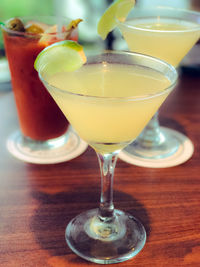 Close-up of beer in glass on table