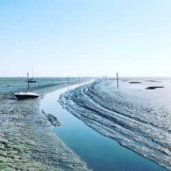 Scenic view of sea against clear sky during winter