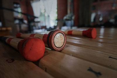 Close-up of red wine on table