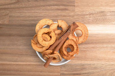 High angle view of bread on table