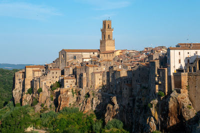 Pitigliano cityscape in early morning light in tuscany