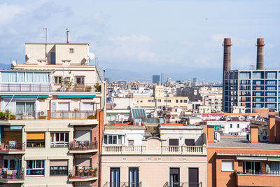 High angle view of buildings against sky