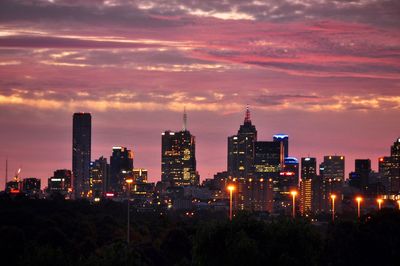 Illuminated cityscape at night