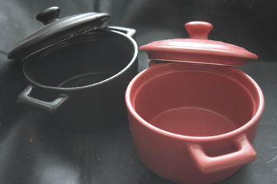 Close-up of red teapot
