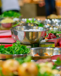 Close-up of food served in bowl on table