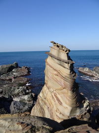 Rock formations against sea