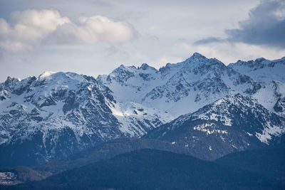 Scenic view of snowcapped mountains against sky