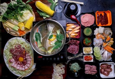 High angle view of fish on table