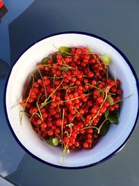 High angle view of chopped vegetables in bowl on table