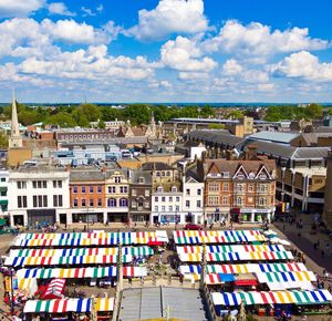 High angle view of city against sky