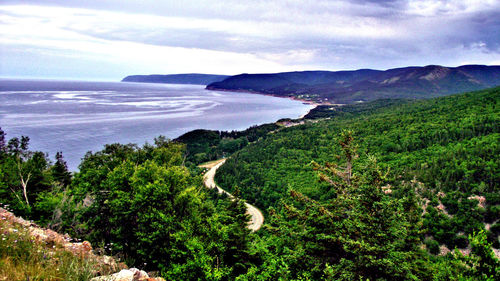 Scenic view of sea against cloudy sky