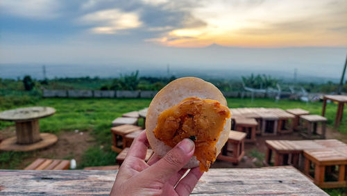 Close up photo holding traditional food from west java, indonesia