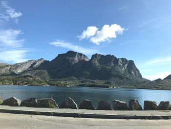 View of sea against mountain range