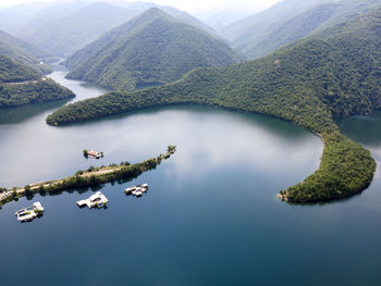 High angle view of boats in the lake