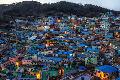 High angle view of townscape against sky