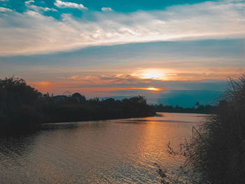 Scenic view of lake against sky during sunset