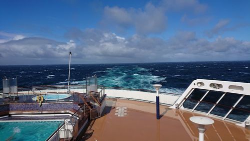 Scenic view of sea against blue sky