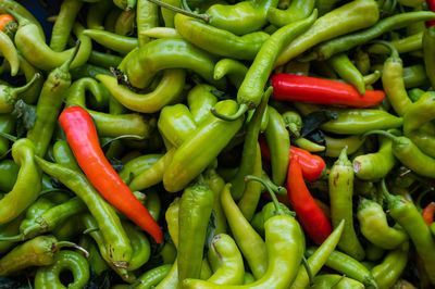 Full frame shot of green chili peppers