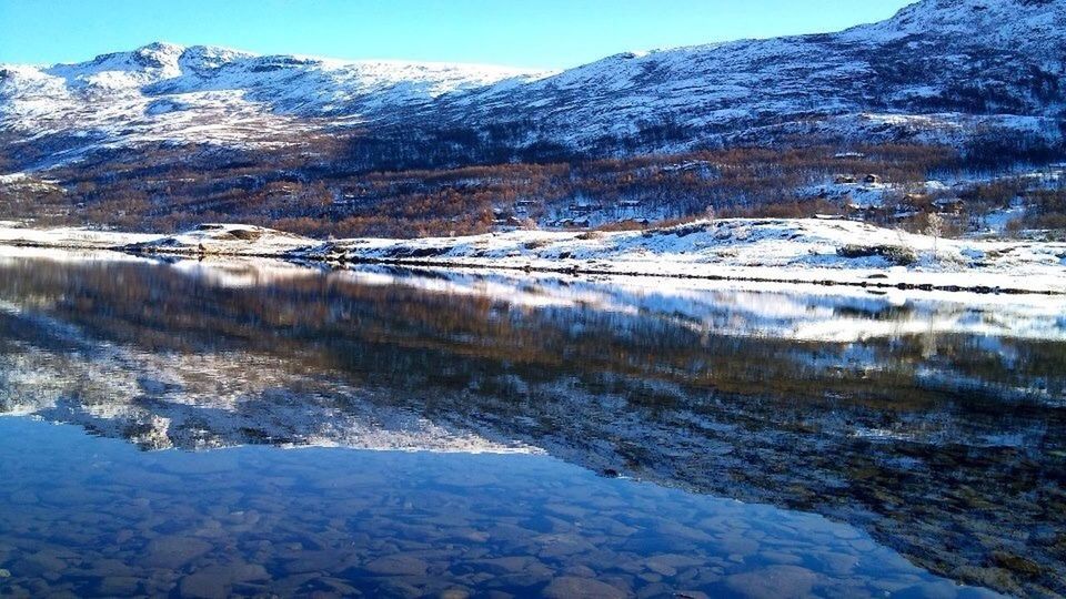 snow, mountain, winter, cold temperature, tranquil scene, tranquility, scenics, season, beauty in nature, mountain range, nature, snowcapped mountain, landscape, non-urban scene, frozen, lake, weather, idyllic, tree, clear sky