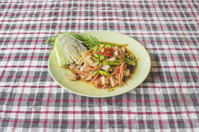 High angle view of vegetables in bowl on table