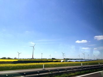 Wind turbines on field