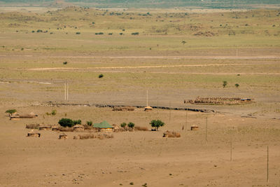 View of masai villages at mount ol doinyo lengai in ngorongoro conservation area in tanzania