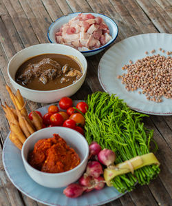 High angle view of food on table