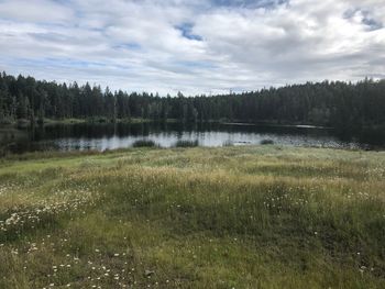 Scenic view of lake against sky