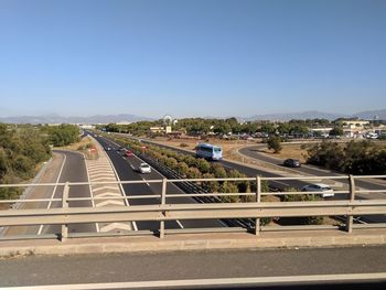 High angle view of highway against clear sky
