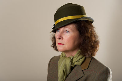 Close-up of woman wearing hat