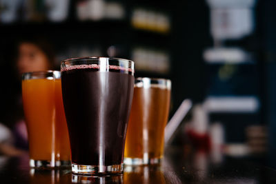 Close-up of beer glass on table