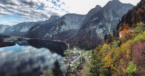 Scenic view of lake against sky during autumn