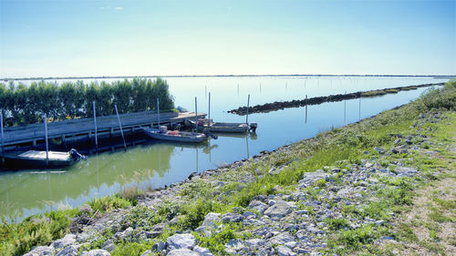 Scenic view of river against clear sky