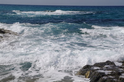 Scenic view of sea against clear sky