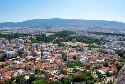 High angle view of townscape against sky