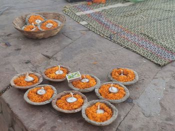 High angle view of cookies in basket