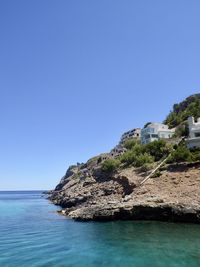 Scenic view of sea against clear blue sky