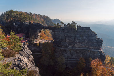 Scenic view of pravcicka brana - majestic rock arch in bohemian switzerland national park, czech rep