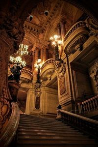 Low angle view of illuminated staircase in building