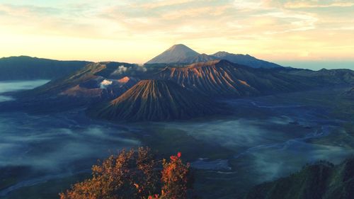 Idyllic shot of smoke in bromo crater against sky