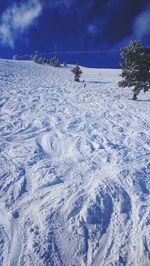 Scenic view of snow covered field against sky