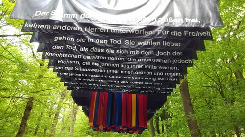 Text hanging on tree