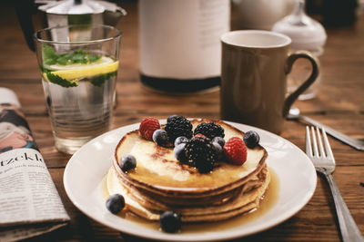 High angle view of breakfast served on table